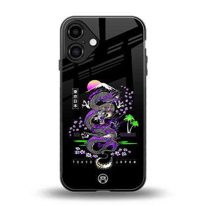 tokyo japan purple dragon black back phone cover | glass case for iphone 16 plus