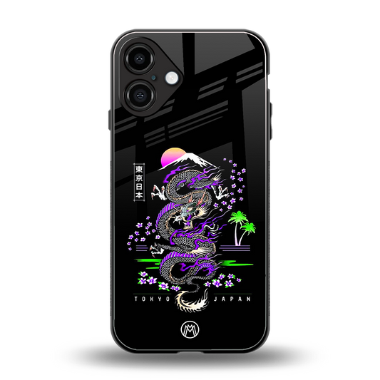 tokyo japan purple dragon black back phone cover | glass case for iphone 16 plus