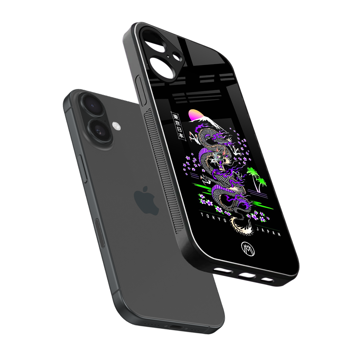 tokyo japan purple dragon black back phone cover | glass case for iphone 16 plus
