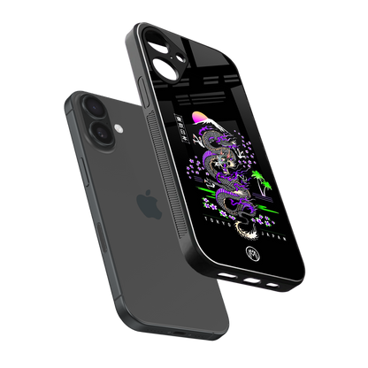 tokyo japan purple dragon black back phone cover | glass case for iphone 16 plus