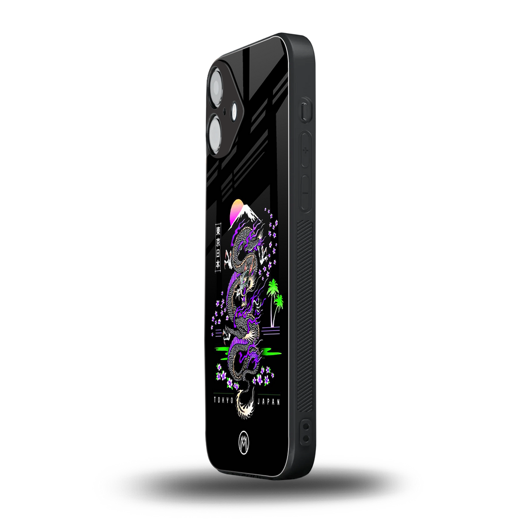 tokyo japan purple dragon black back phone cover | glass case for iphone 16 plus