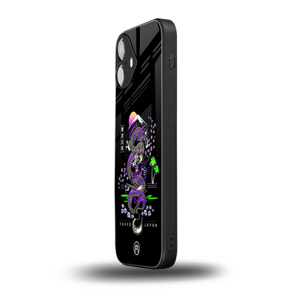 tokyo japan purple dragon black back phone cover | glass case for iphone 16 plus