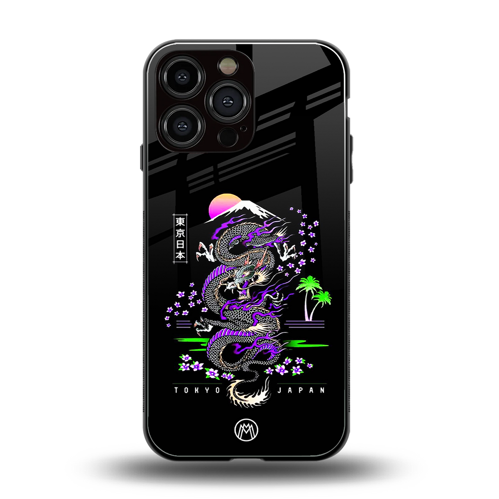 tokyo japan purple dragon black back phone cover | glass case for iphone 16 pro max
