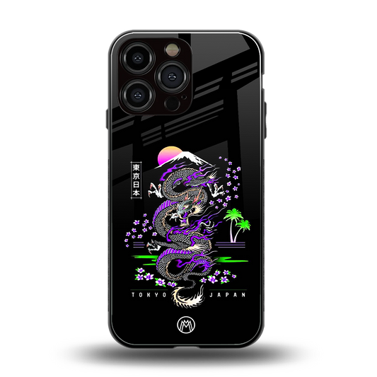 tokyo japan purple dragon black back phone cover | glass case for iphone 16 pro max