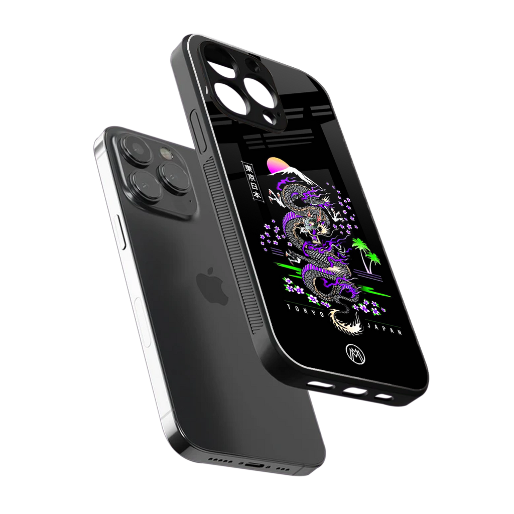 tokyo japan purple dragon black back phone cover | glass case for iphone 16 pro max