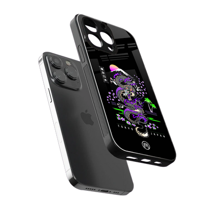 tokyo japan purple dragon black back phone cover | glass case for iphone 16 pro max