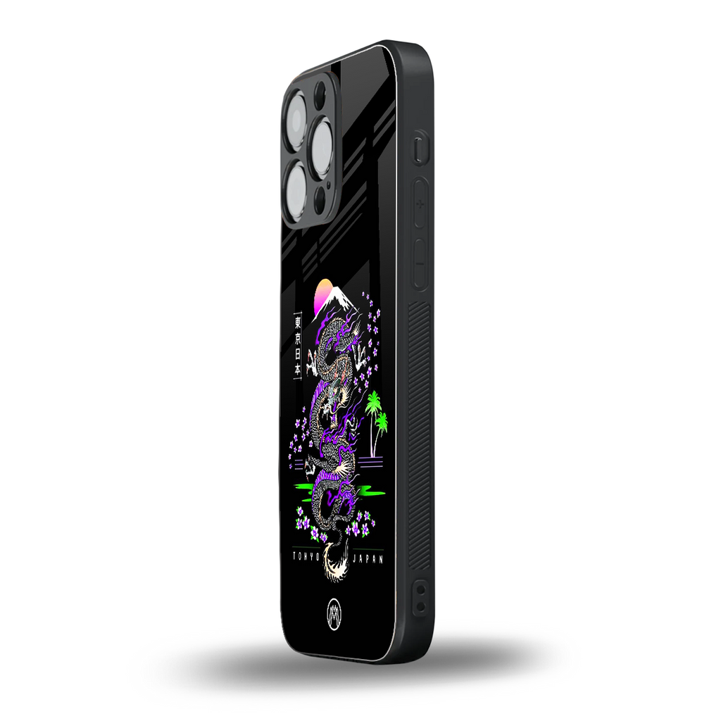 tokyo japan purple dragon black back phone cover | glass case for iphone 16 pro max