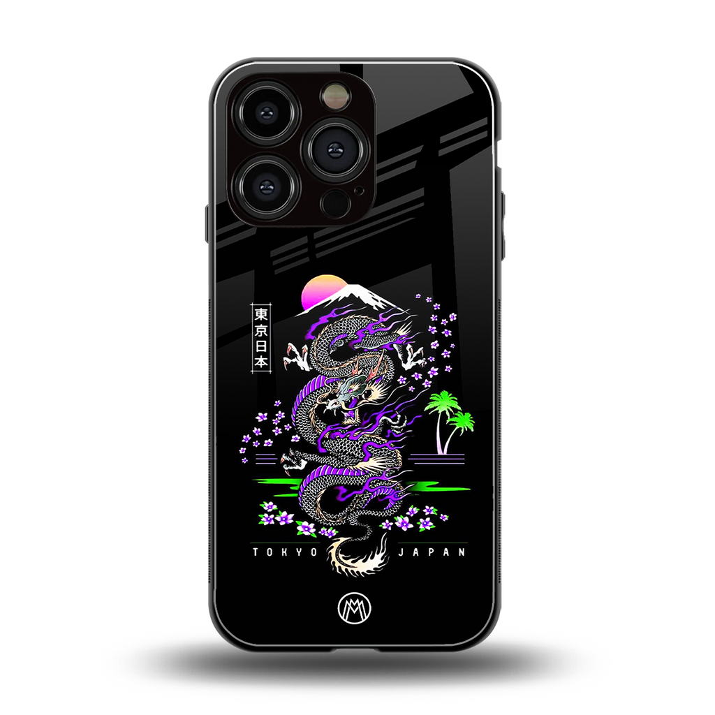 tokyo japan purple dragon black back phone cover | glass case for iphone 16 pro