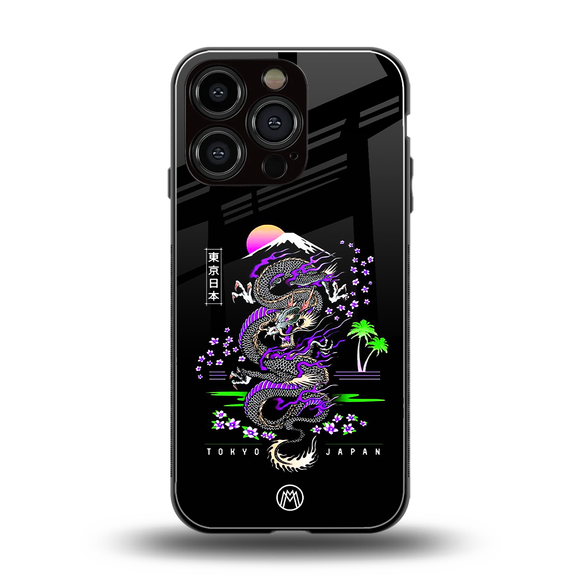 tokyo japan purple dragon black back phone cover | glass case for iphone 16 pro