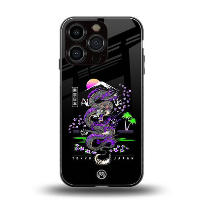 tokyo japan purple dragon black back phone cover | glass case for iphone 16 pro