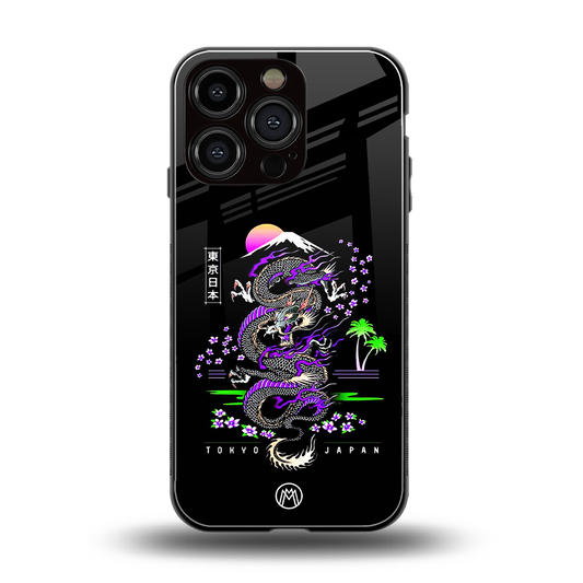 tokyo japan purple dragon black back phone cover | glass case for iphone 16 pro