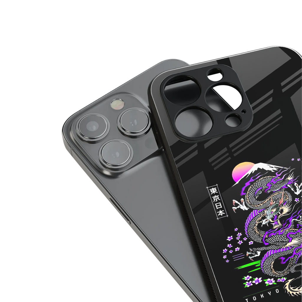 tokyo japan purple dragon black back phone cover | glass case for iphone 16