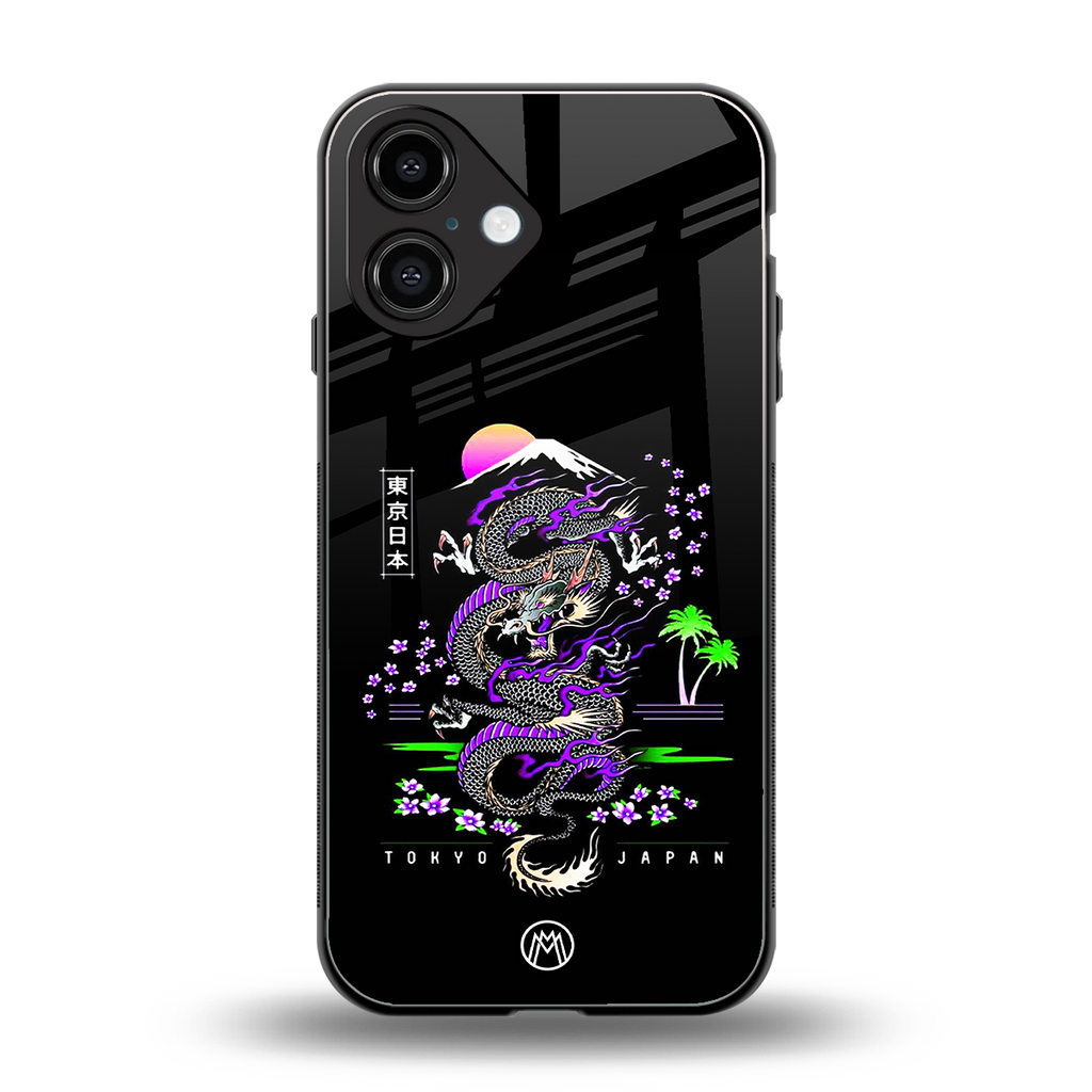 tokyo japan purple dragon black back phone cover | glass case for iphone 16