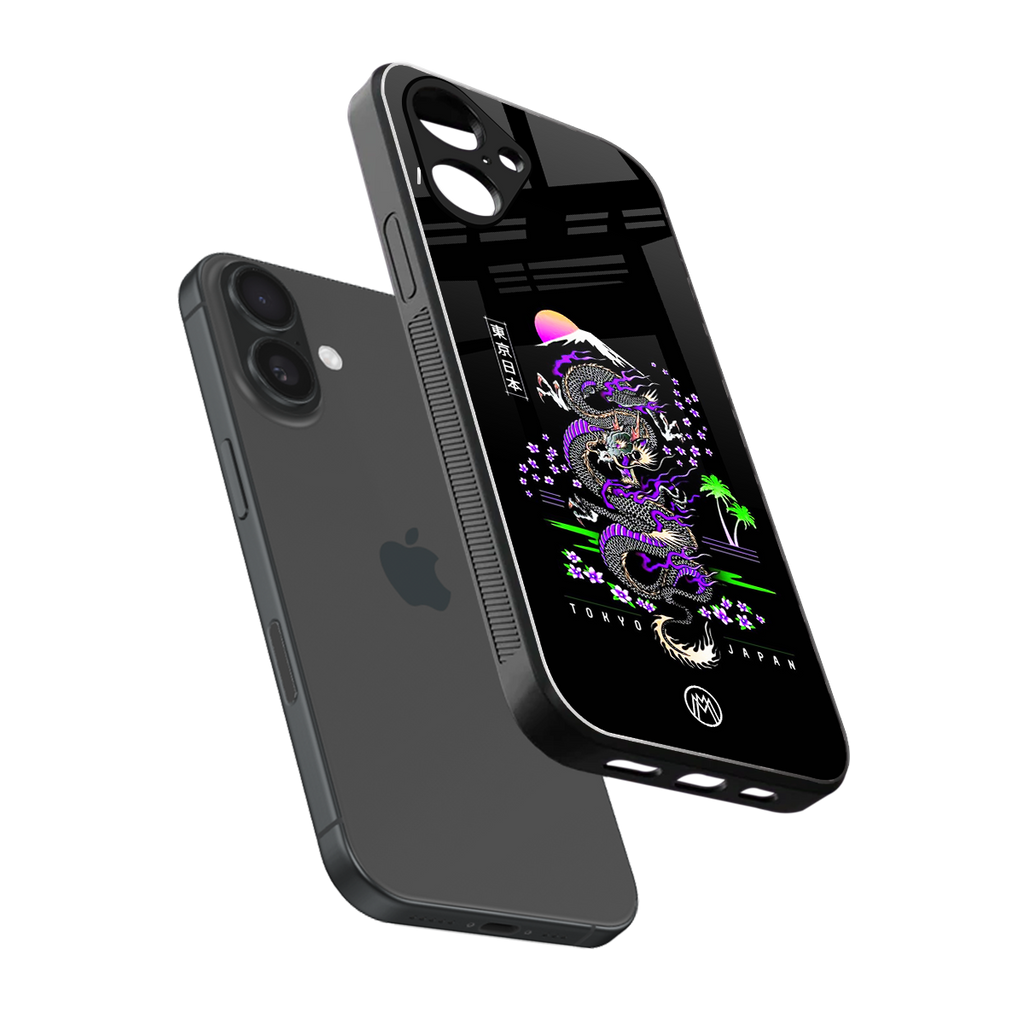 tokyo japan purple dragon black back phone cover | glass case for iphone 16