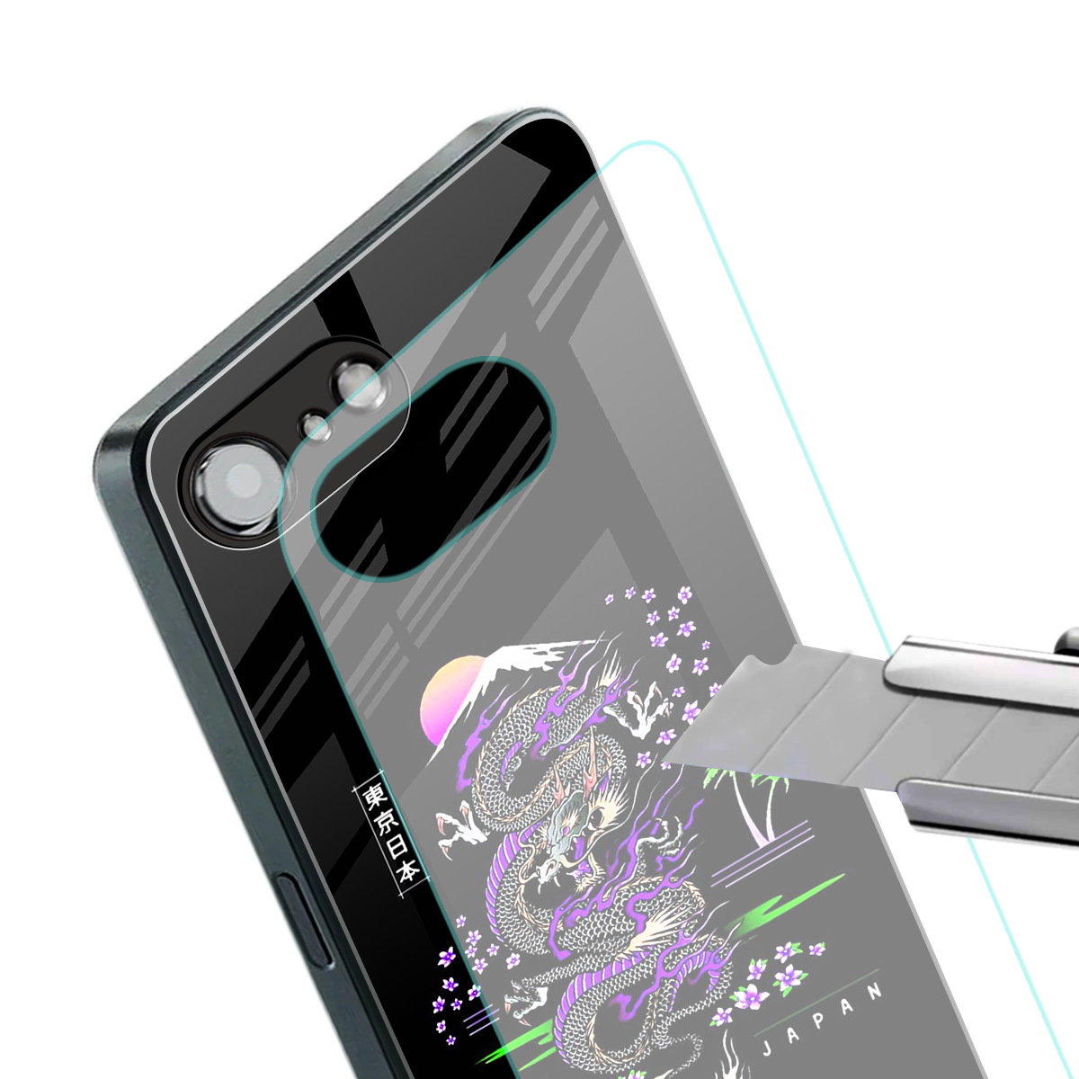 tokyo japan purple dragon black back phone cover | glass case for iphone 16e