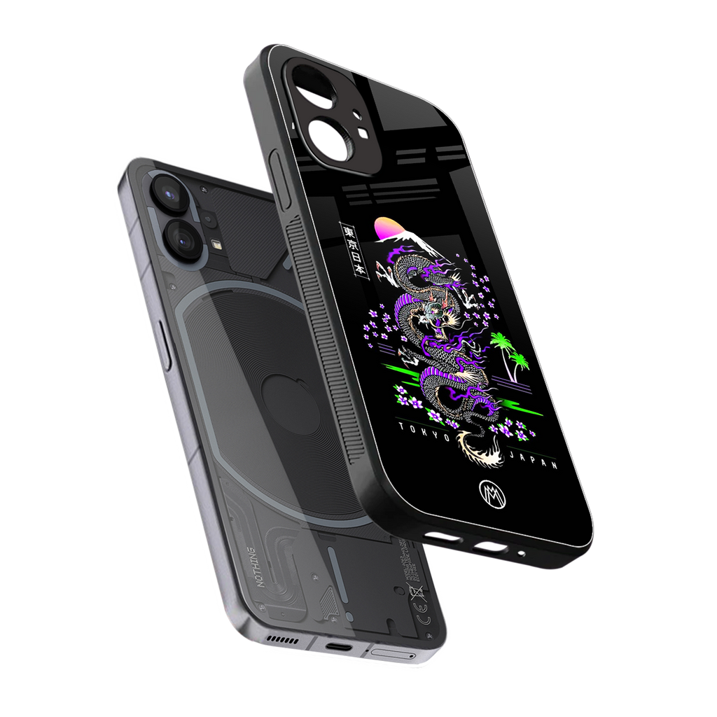 tokyo japan purple dragon black back phone cover | glass case for nothing phone 1