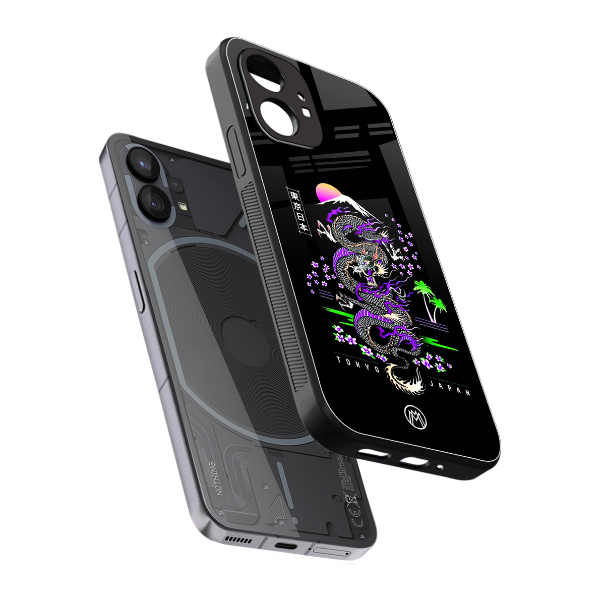 tokyo japan purple dragon black back phone cover | glass case for nothing phone 1
