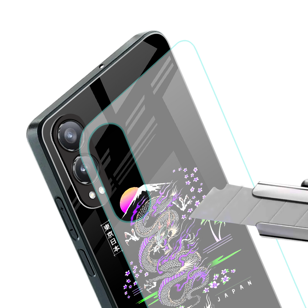 tokyo japan purple dragon black back phone cover | glass case for oneplus nord ce 4 lite