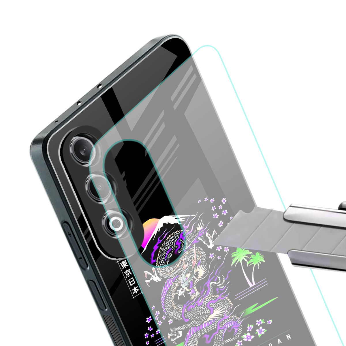 tokyo japan purple dragon black back phone cover | glass case for oneplus nord ce 4