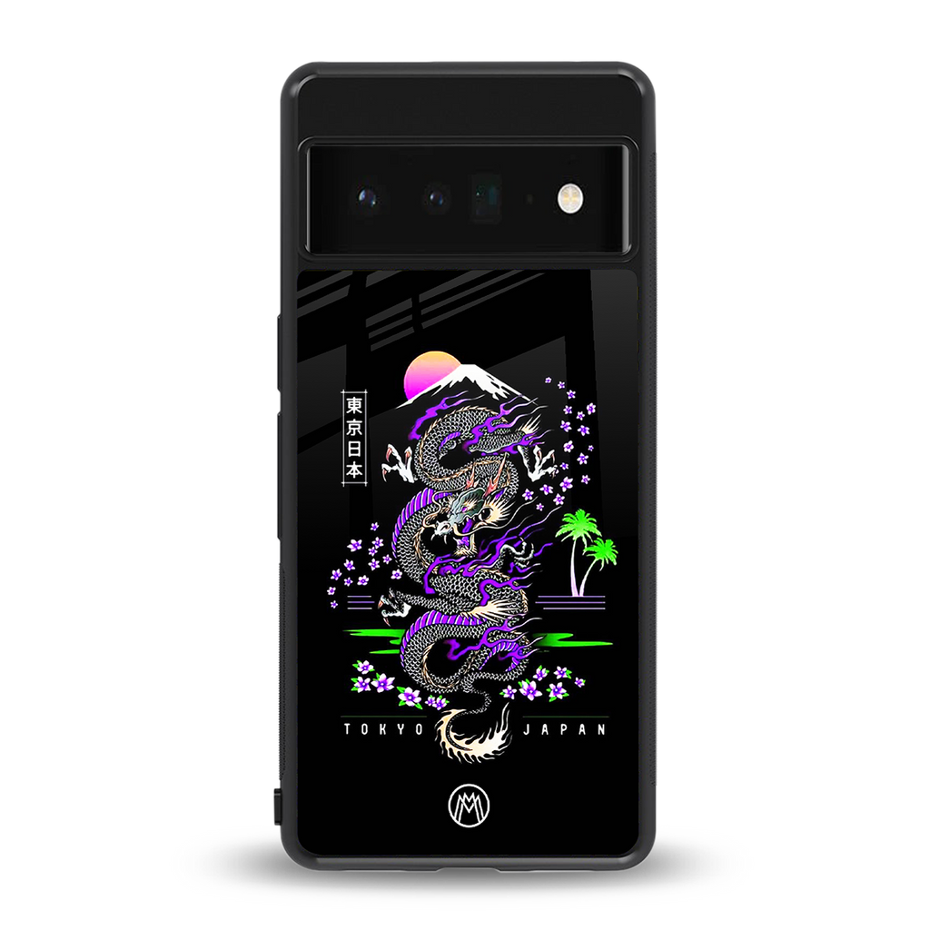 tokyo japan purple dragon black back phone cover | glass case for google pixel 6 pro