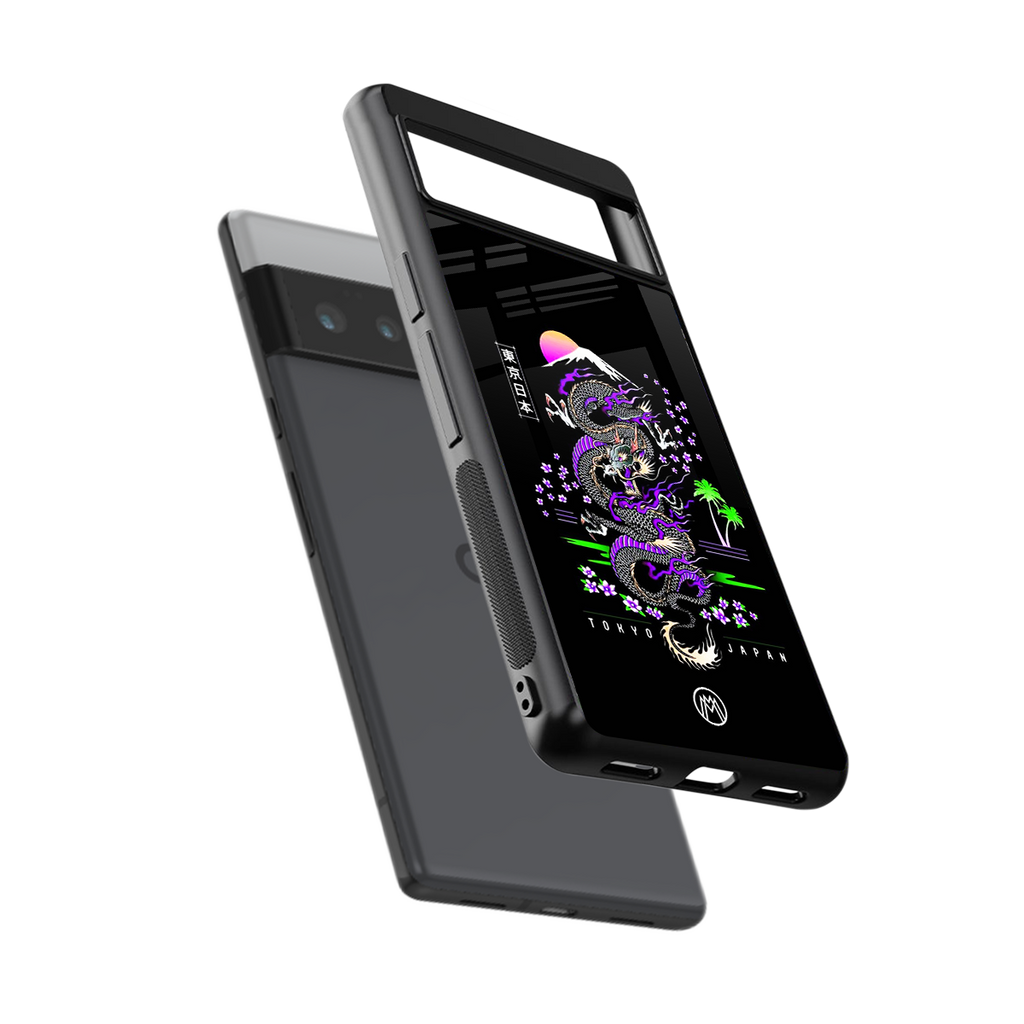 tokyo japan purple dragon black back phone cover | glass case for google pixel 6 pro