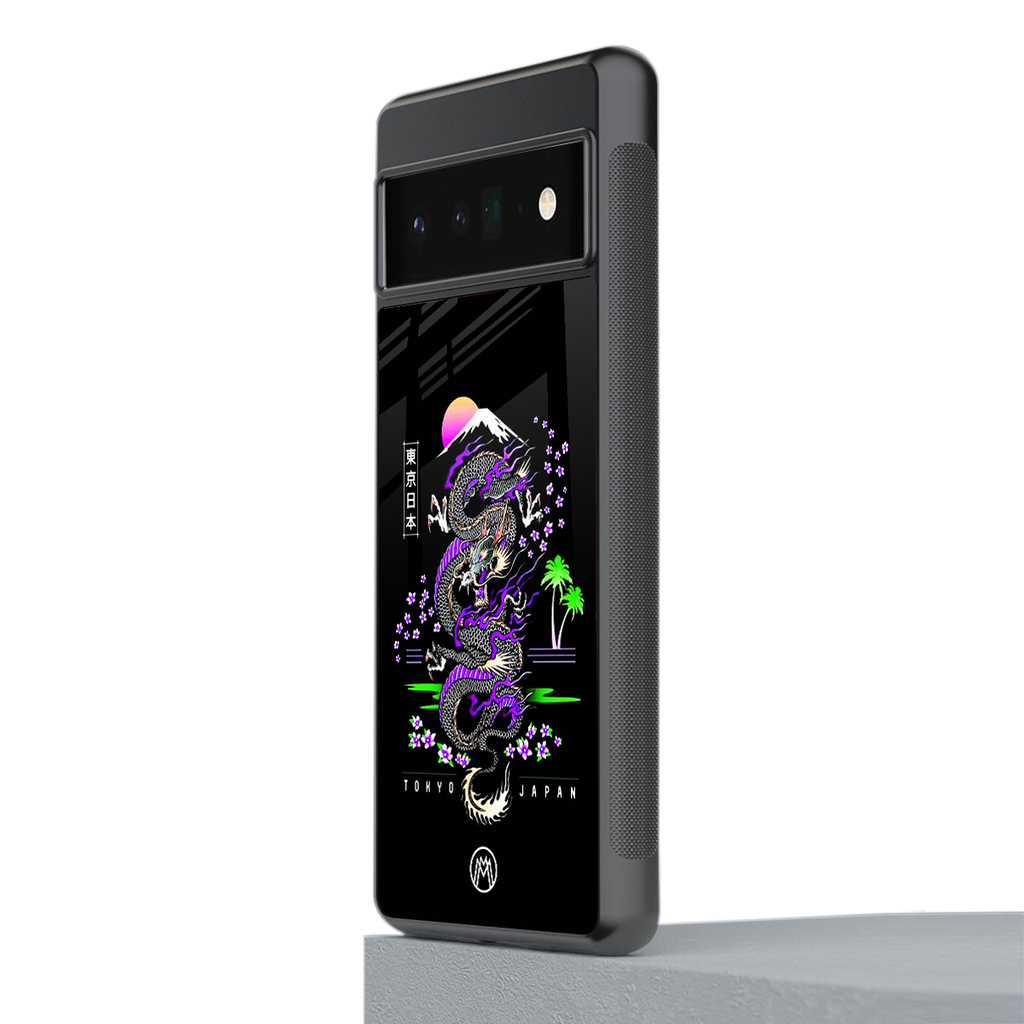tokyo japan purple dragon black back phone cover | glass case for google pixel 6 pro
