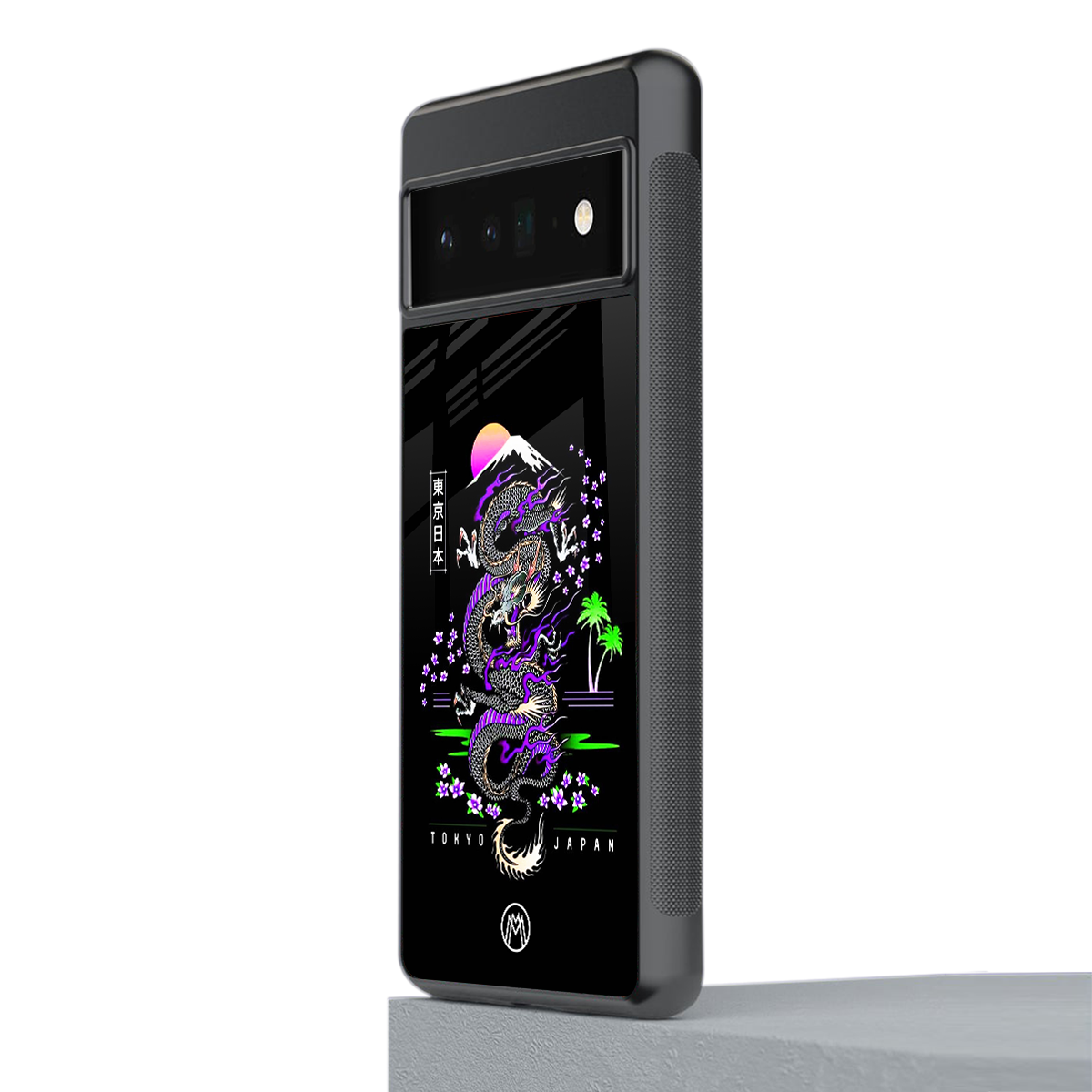 tokyo japan purple dragon black back phone cover | glass case for google pixel 6 pro
