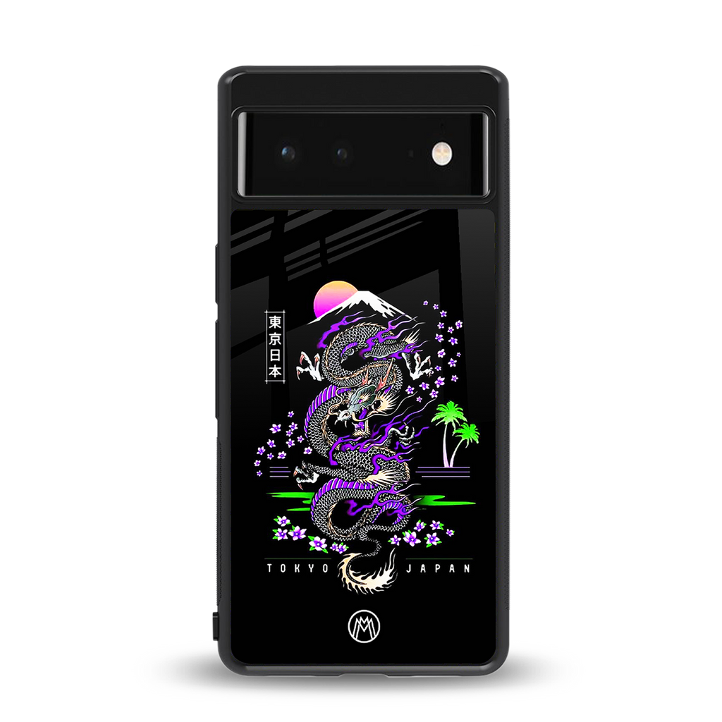 tokyo japan purple dragon black back phone cover | glass case for google pixel 6