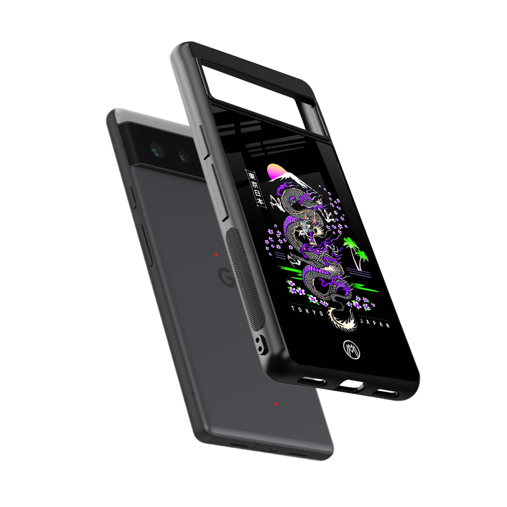 tokyo japan purple dragon black back phone cover | glass case for google pixel 6