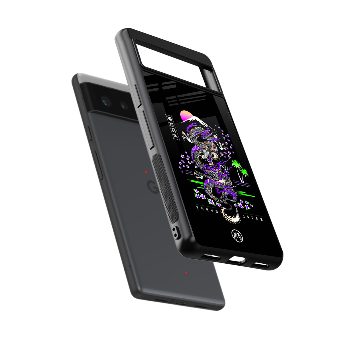 tokyo japan purple dragon black back phone cover | glass case for google pixel 6