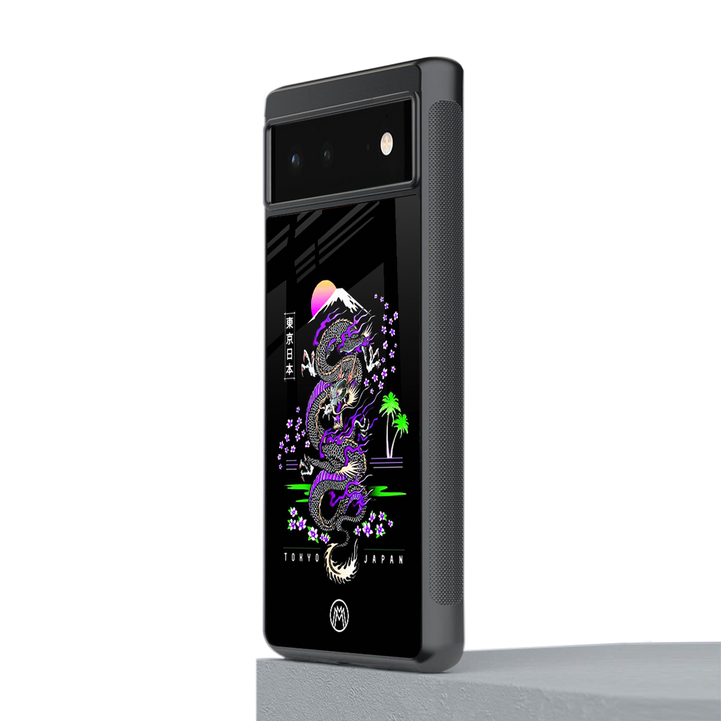 tokyo japan purple dragon black back phone cover | glass case for google pixel 6