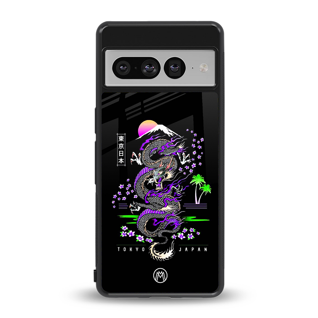tokyo japan purple dragon black back phone cover | glass case for google pixel 7 pro