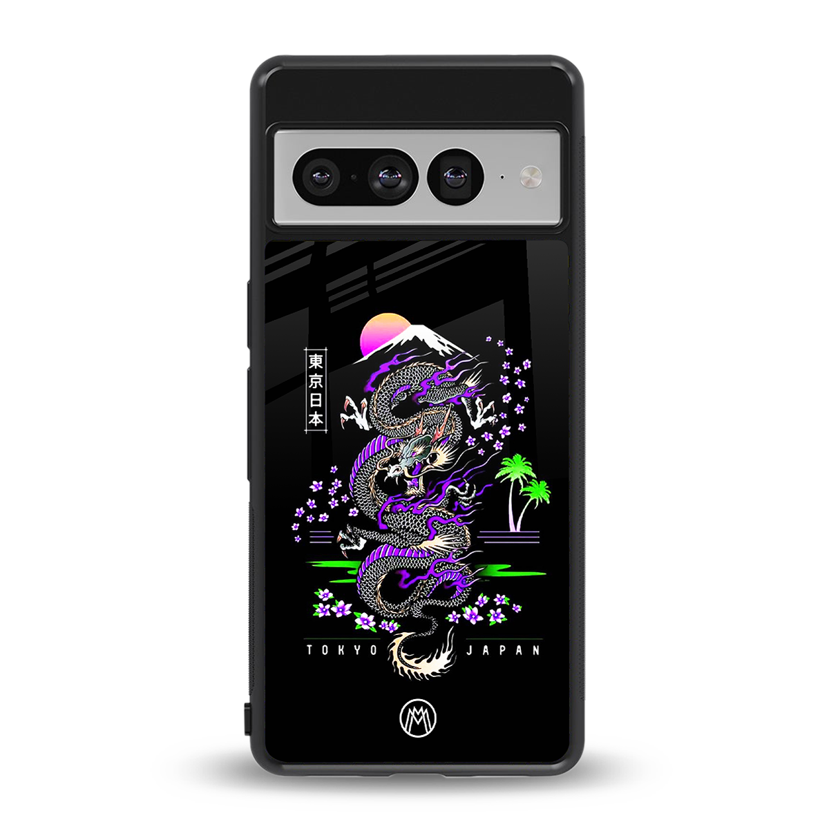 tokyo japan purple dragon black back phone cover | glass case for google pixel 7 pro