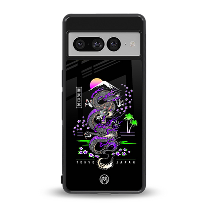 tokyo japan purple dragon black back phone cover | glass case for google pixel 7 pro
