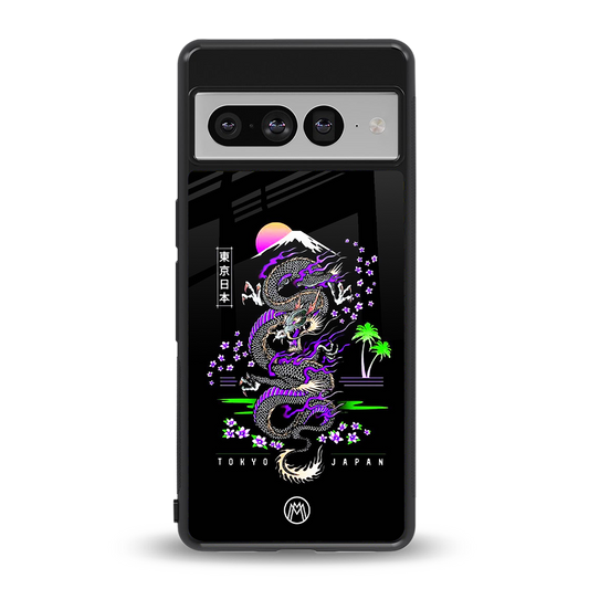 tokyo japan purple dragon black back phone cover | glass case for google pixel 7 pro