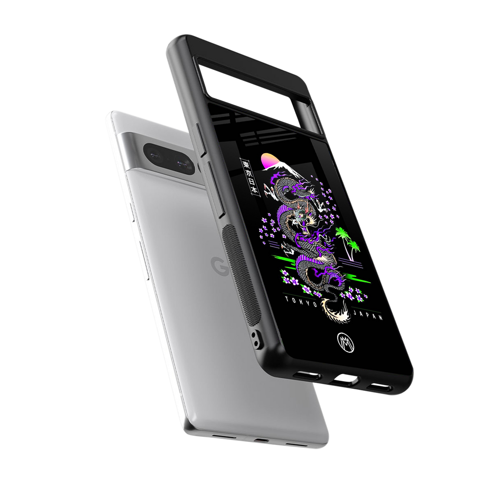 tokyo japan purple dragon black back phone cover | glass case for google pixel 7 pro