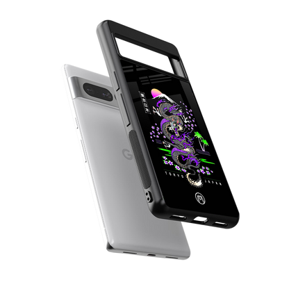 tokyo japan purple dragon black back phone cover | glass case for google pixel 7 pro