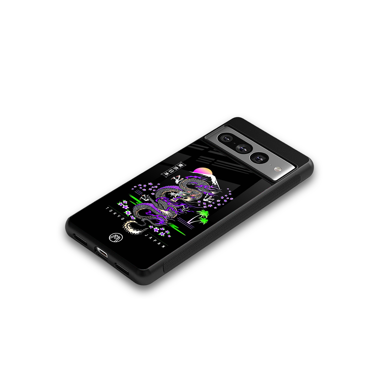 tokyo japan purple dragon black back phone cover | glass case for google pixel 7 pro