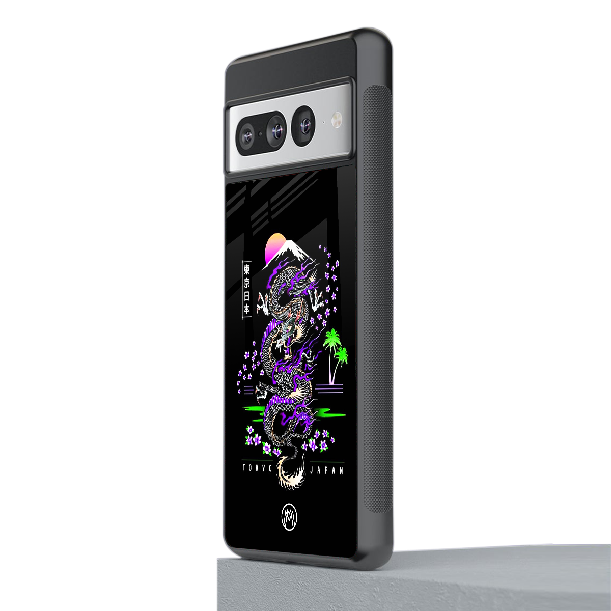 tokyo japan purple dragon black back phone cover | glass case for google pixel 7 pro