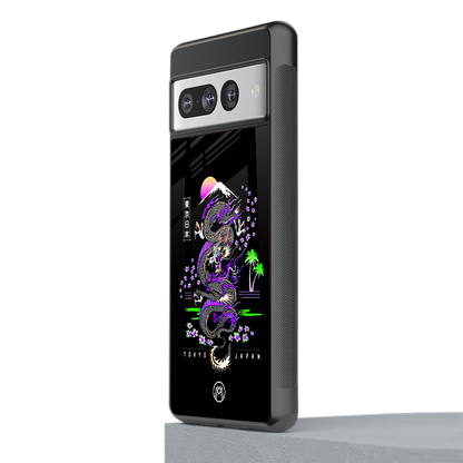tokyo japan purple dragon black back phone cover | glass case for google pixel 7 pro