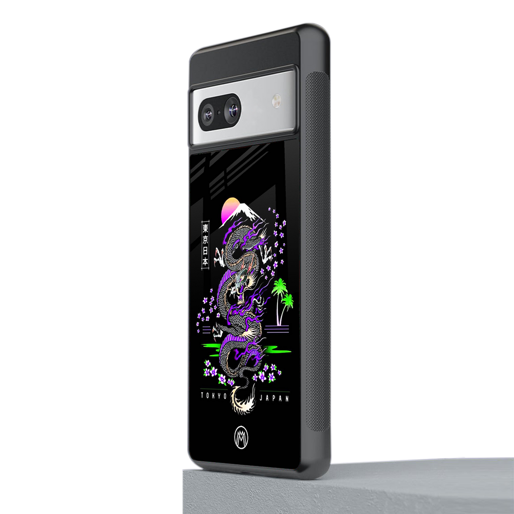tokyo japan purple dragon black back phone cover | glass case for Google Pixel 7