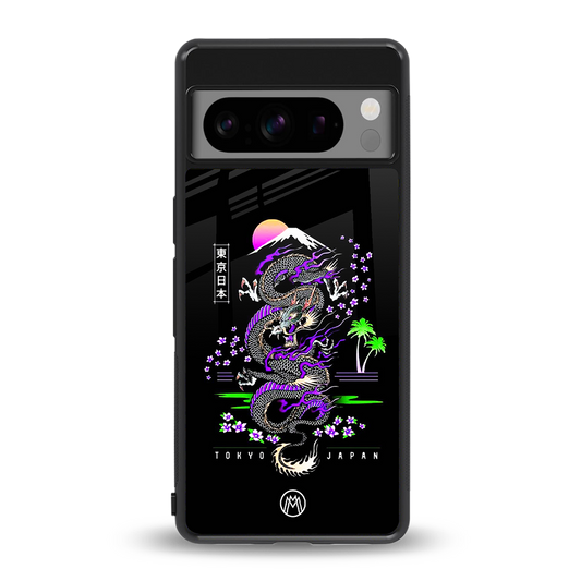 tokyo japan purple dragon black back phone cover | glass case for google pixel 8 pro