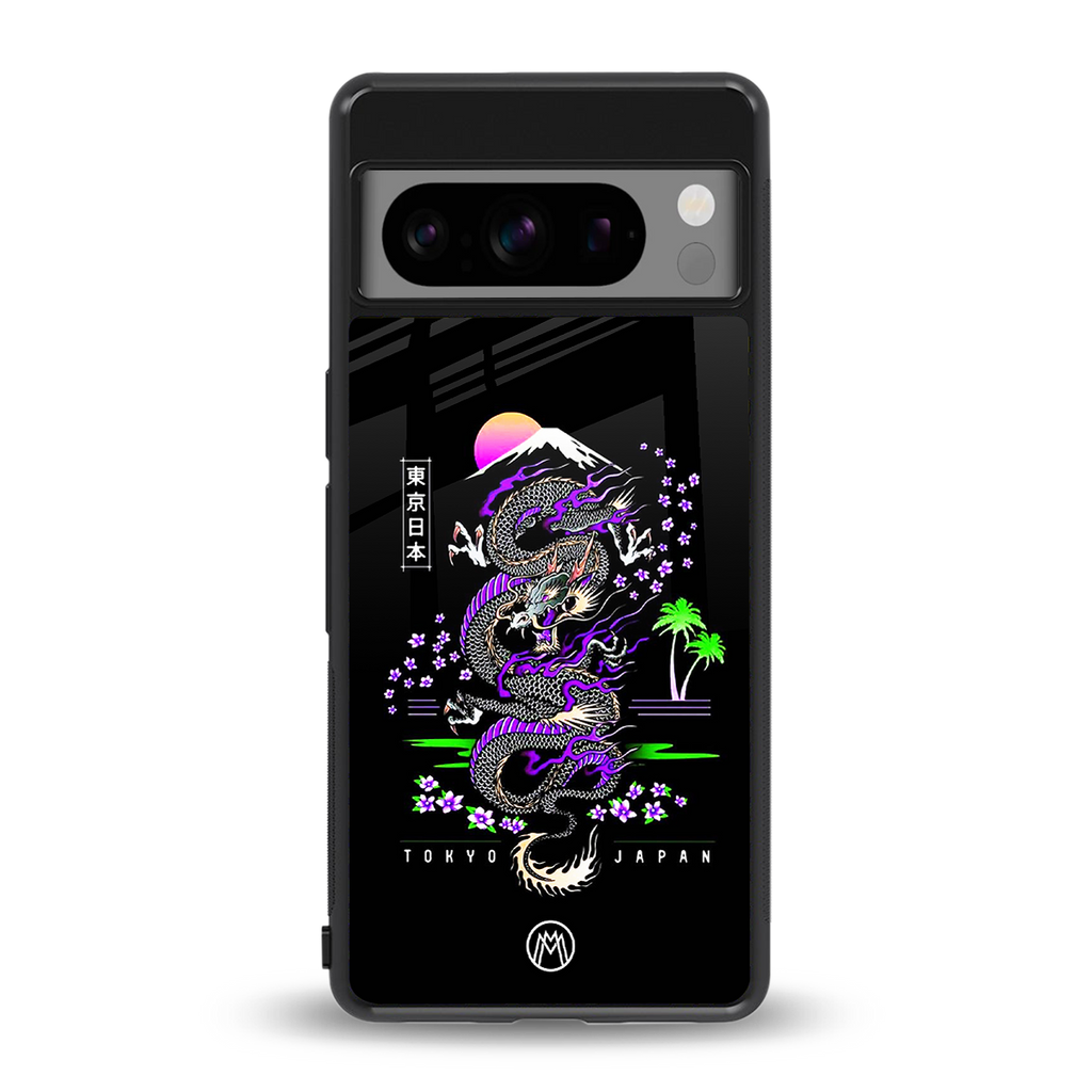 tokyo japan purple dragon black back phone cover | glass case for google pixel 8 pro