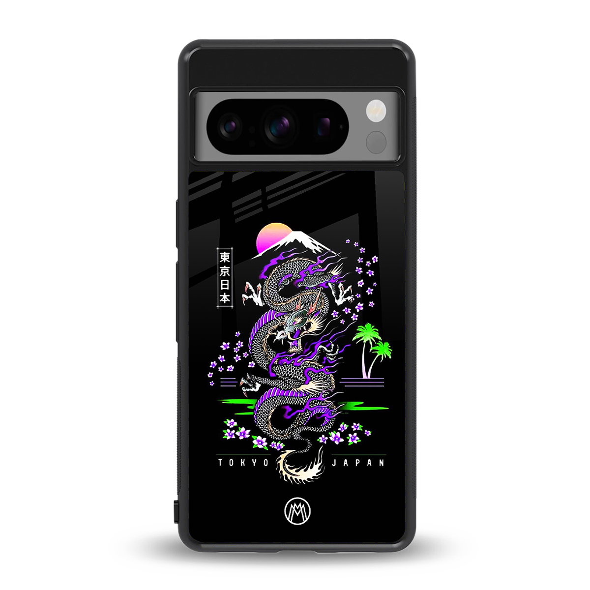 tokyo japan purple dragon black back phone cover | glass case for google pixel 8 pro