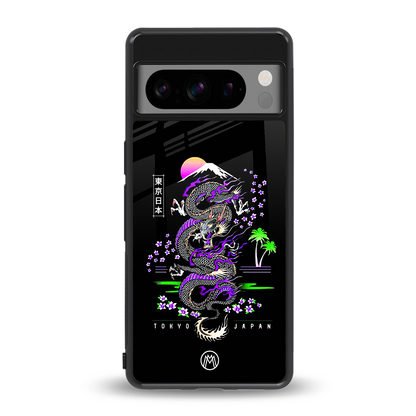 tokyo japan purple dragon black back phone cover | glass case for google pixel 8 pro