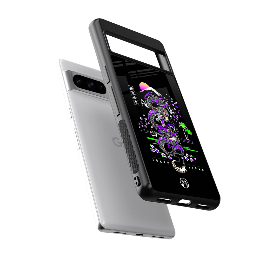 tokyo japan purple dragon black back phone cover | glass case for google pixel 8 pro