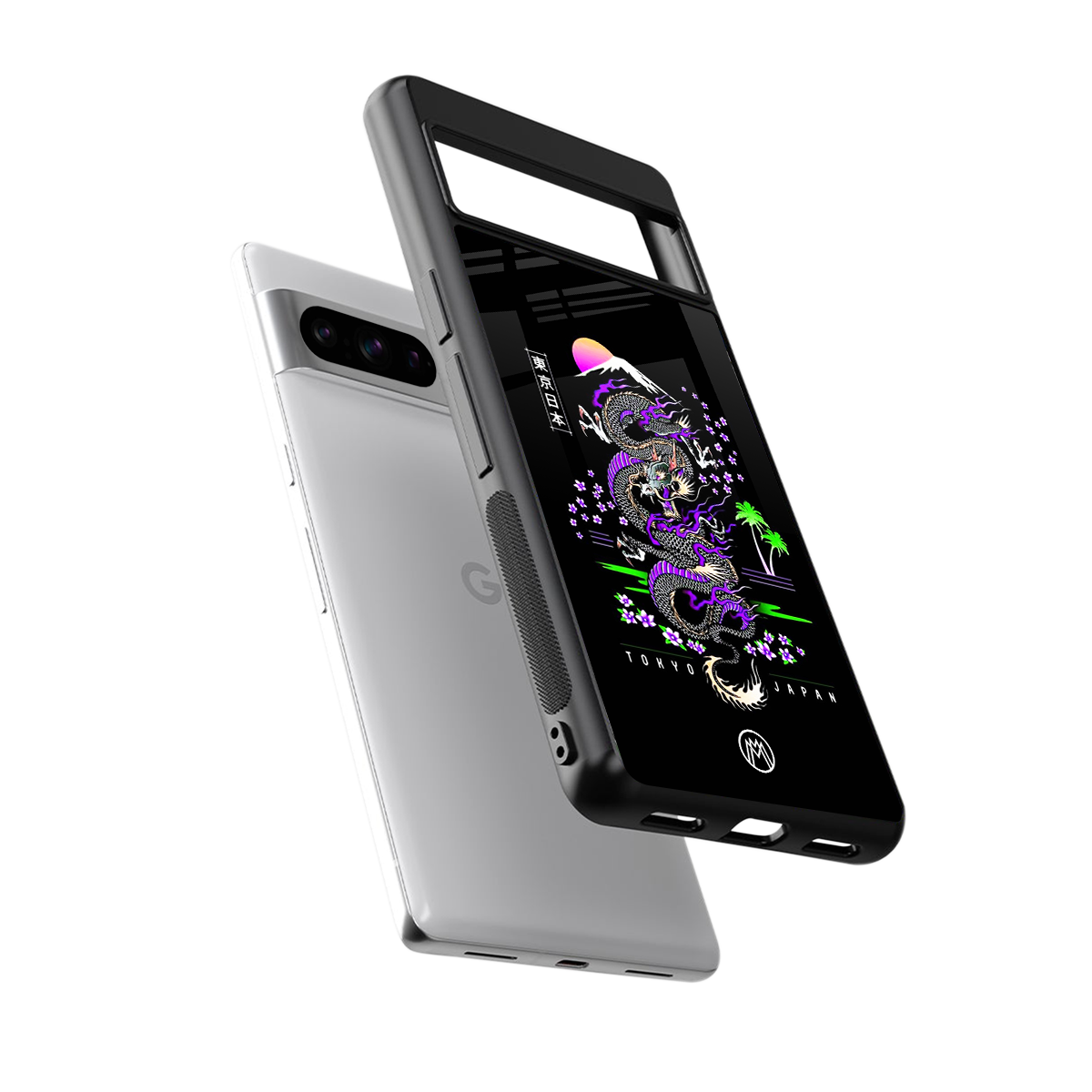 tokyo japan purple dragon black back phone cover | glass case for google pixel 8 pro