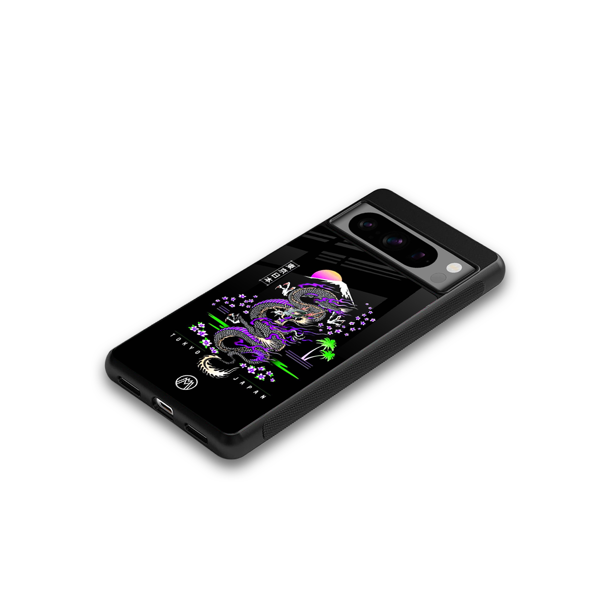 tokyo japan purple dragon black back phone cover | glass case for google pixel 8 pro