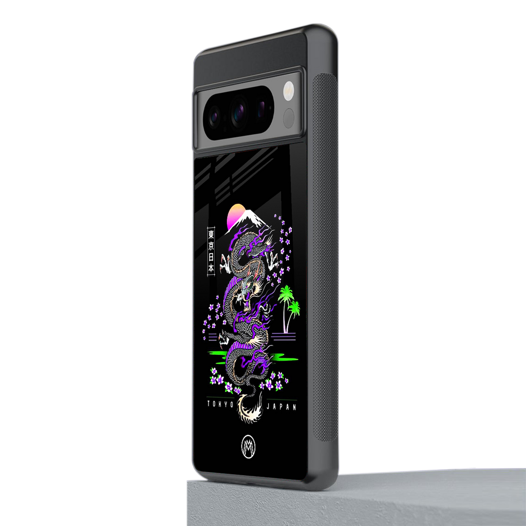 tokyo japan purple dragon black back phone cover | glass case for google pixel 8 pro