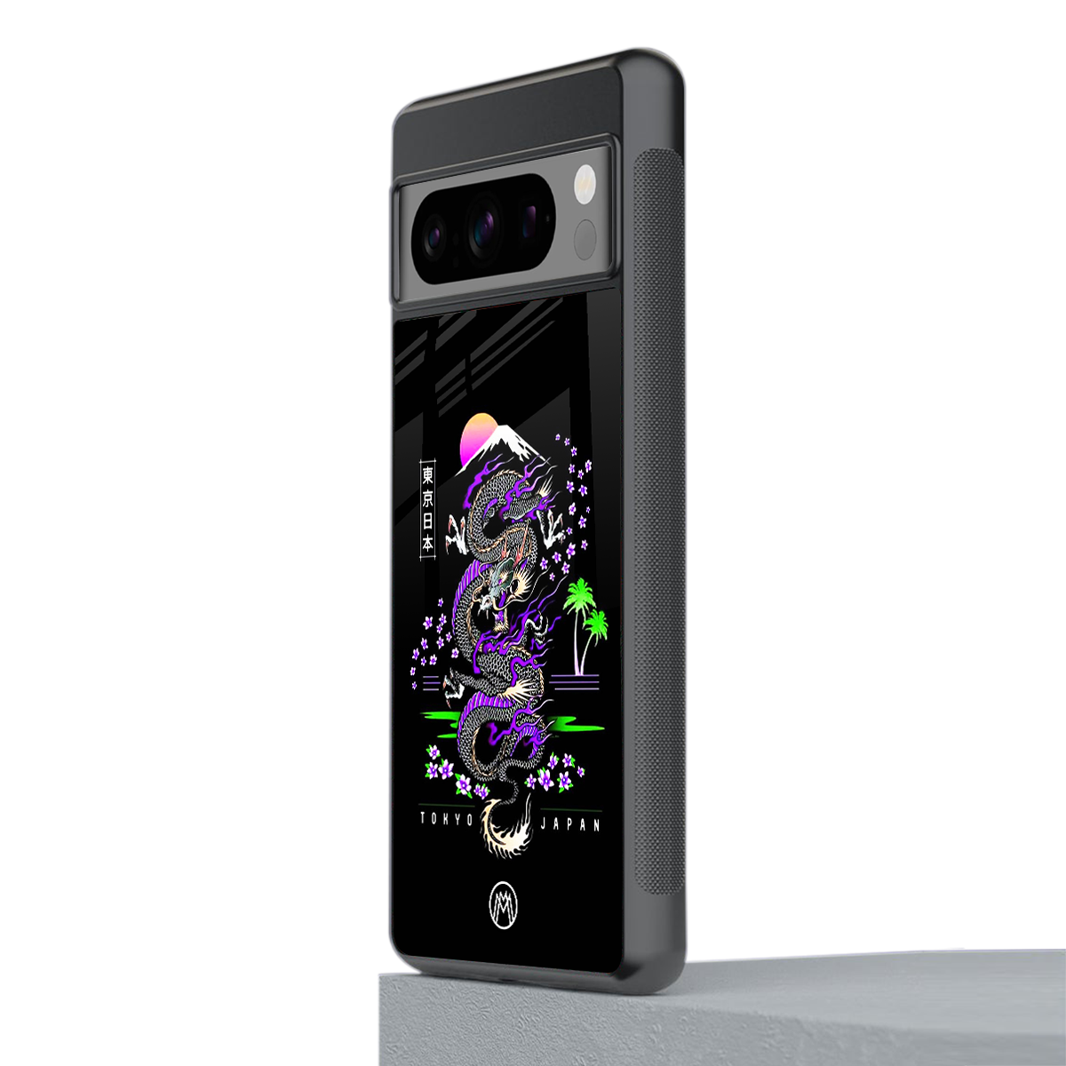 tokyo japan purple dragon black back phone cover | glass case for google pixel 8 pro